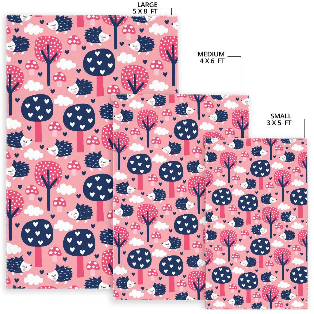 Pink Mushroom Three Hedgehogs Floor Mat-grizzshop