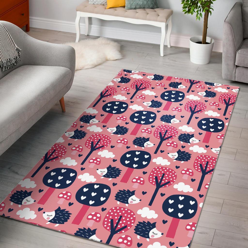 Pink Mushroom Three Hedgehogs Floor Mat-grizzshop