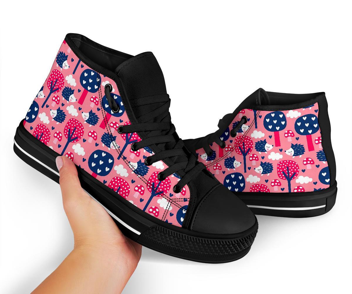 Pink Mushroom Three Hedgehogs Men Women's High Top Shoes-grizzshop
