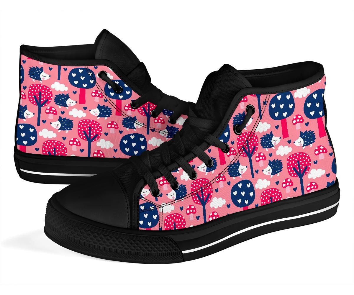 Pink Mushroom Three Hedgehogs Men Women's High Top Shoes-grizzshop