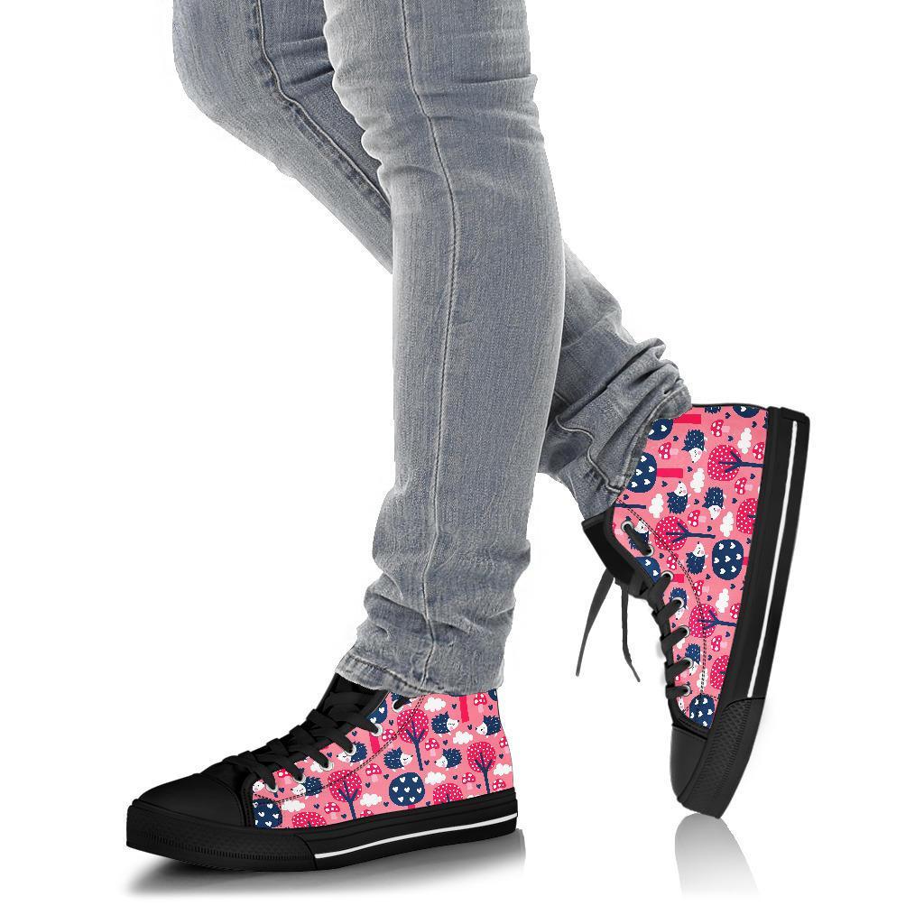 Pink Mushroom Three Hedgehogs Men Women's High Top Shoes-grizzshop