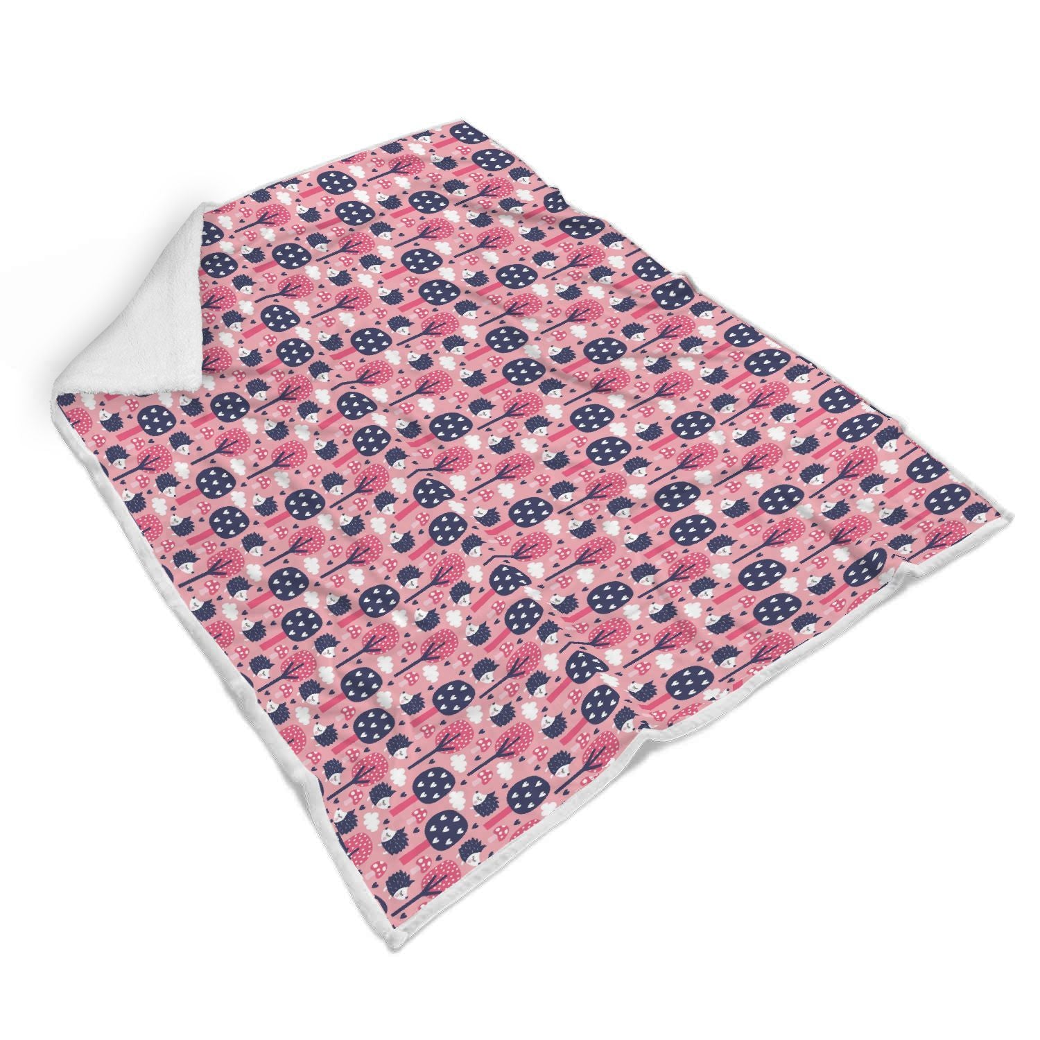 Pink Mushroom Three Hedgehogs Pattern Print Throw Blanket-grizzshop