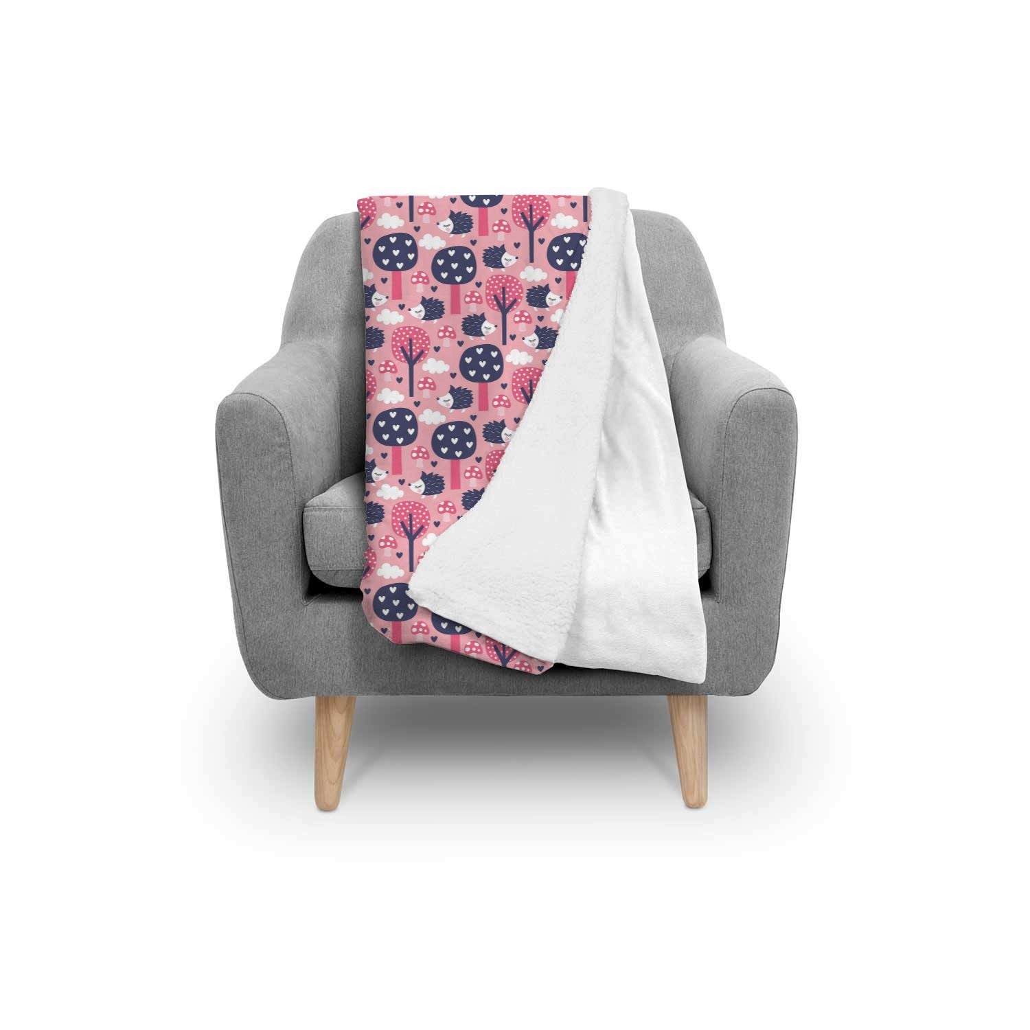 Pink Mushroom Three Hedgehogs Pattern Print Throw Blanket-grizzshop