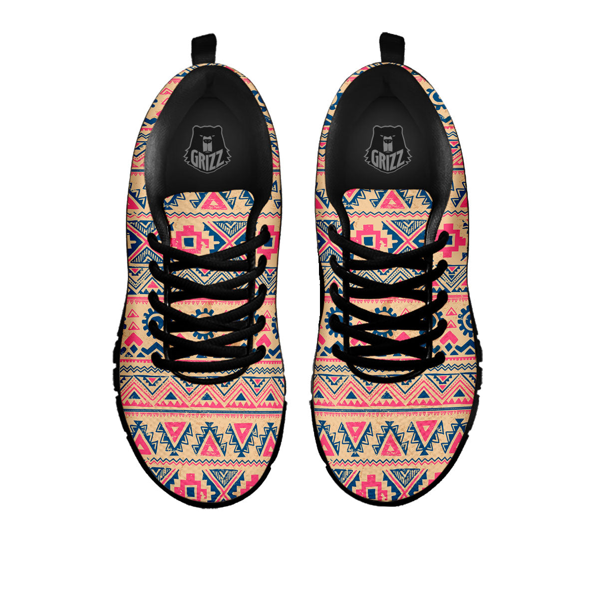 Pink Native Tribal Print Pattern Black Sneaker-grizzshop