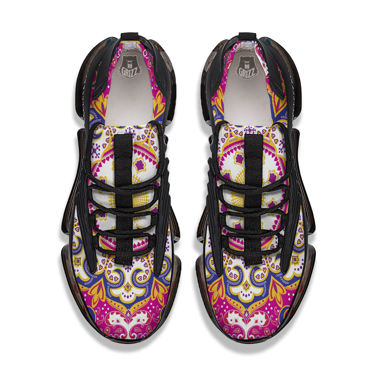Pink Paisley And Mandala Print Black Gym Shoes-grizzshop