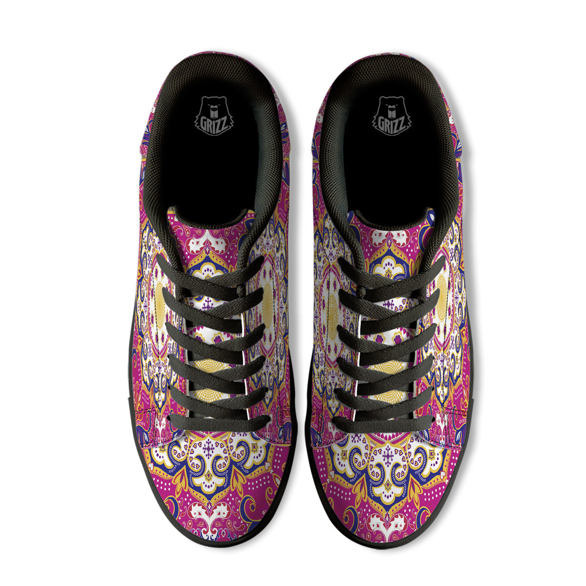 Pink Paisley And Mandala Print Black Low Top Sneakers-grizzshop