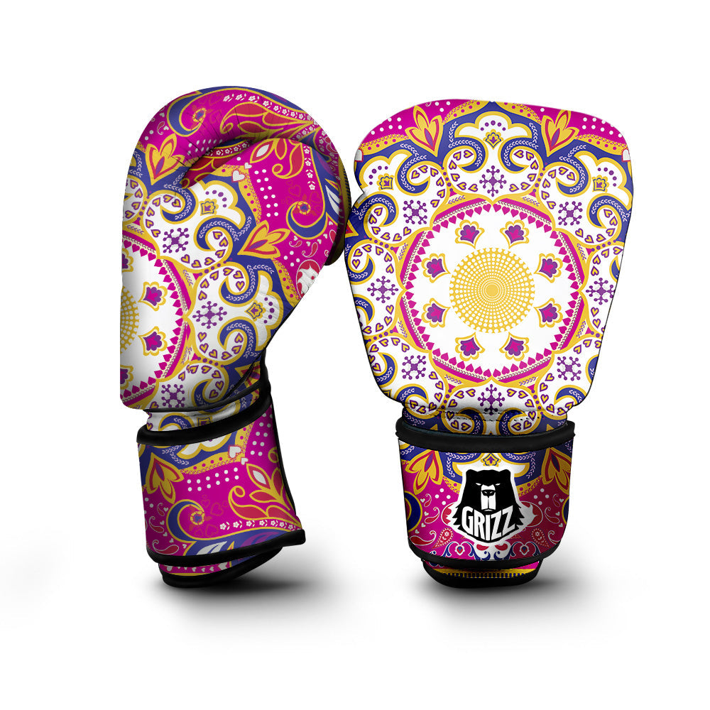 Pink Paisley And Mandala Print Boxing Gloves-grizzshop