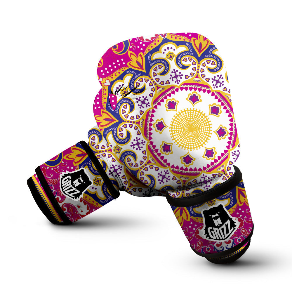 Pink Paisley And Mandala Print Boxing Gloves-grizzshop