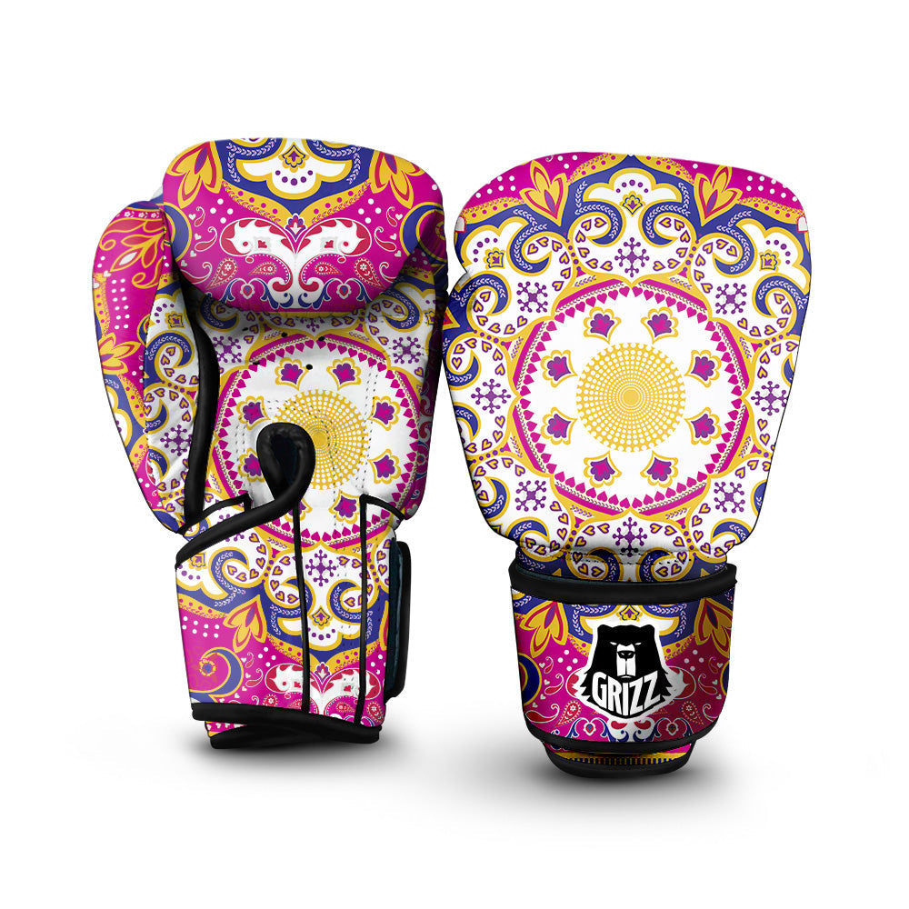 Pink Paisley And Mandala Print Boxing Gloves-grizzshop