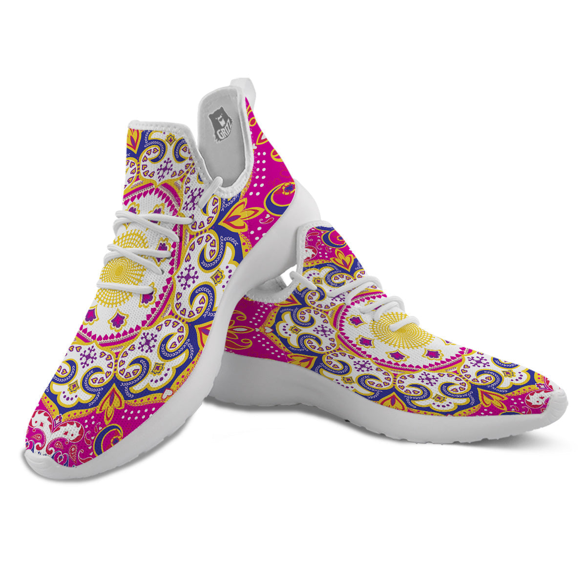 Pink Paisley And Mandala Print White Athletic Shoes-grizzshop