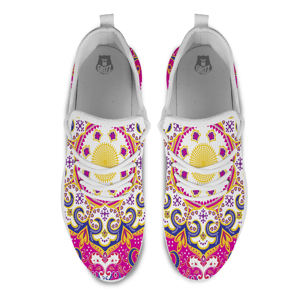 Pink Paisley And Mandala Print White Athletic Shoes-grizzshop