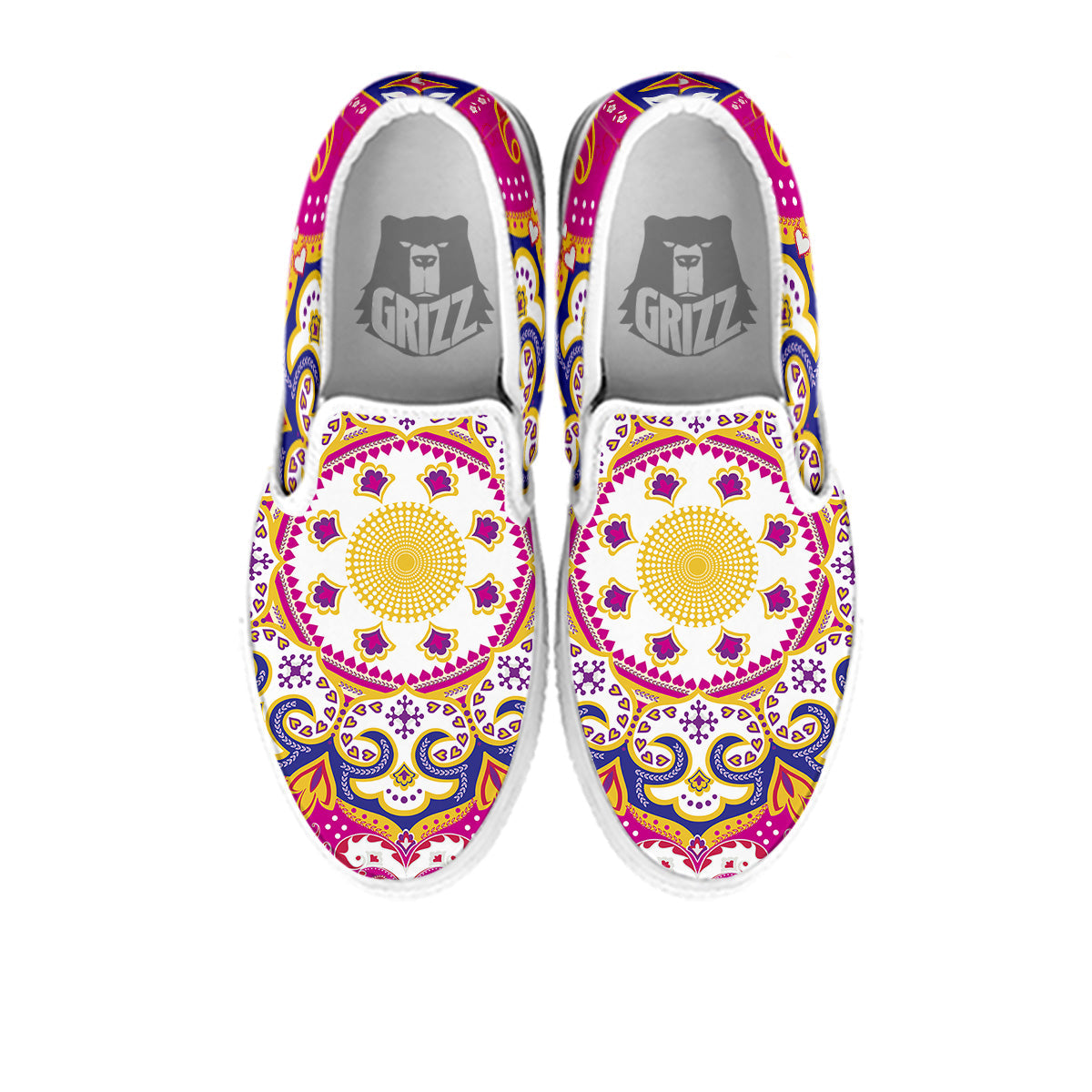 Pink Paisley And Mandala Print White Slip On Shoes-grizzshop