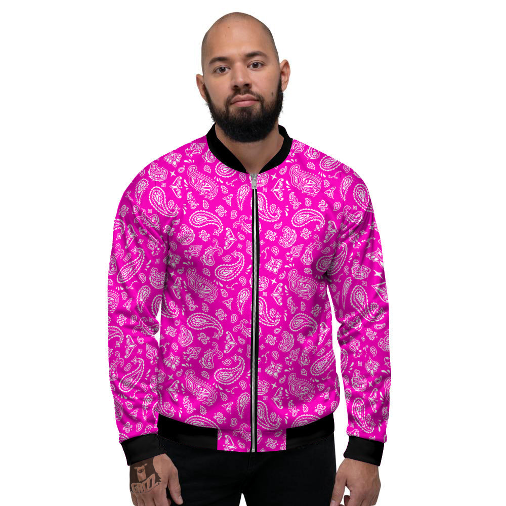 Pink Paisley Bandana Print Men's Bomber Jacket-grizzshop