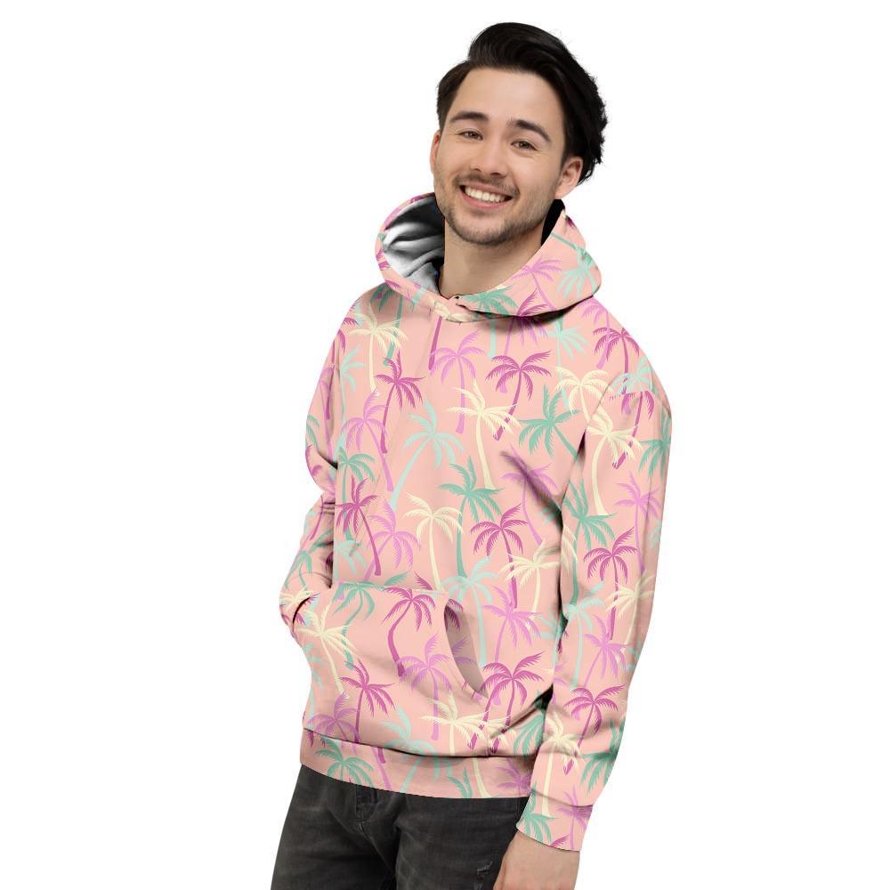 Pink Palm Tree Hawaiian Print Men's Hoodie-grizzshop
