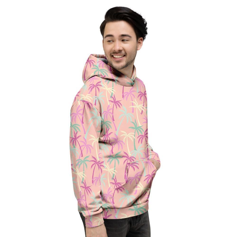 Pink Palm Tree Hawaiian Print Men's Hoodie-grizzshop