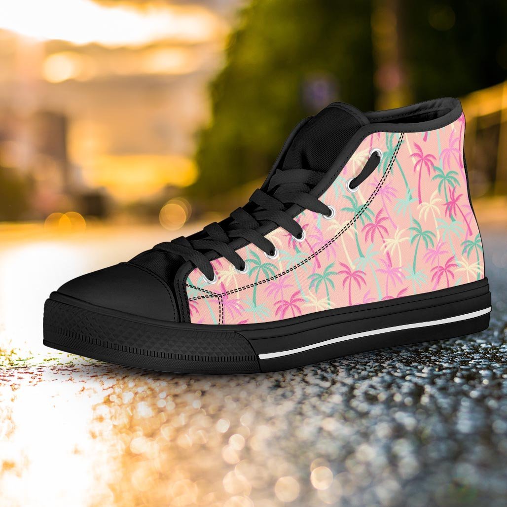 Pink Palm Tree Hawaiian Print Women's High Top Shoes-grizzshop