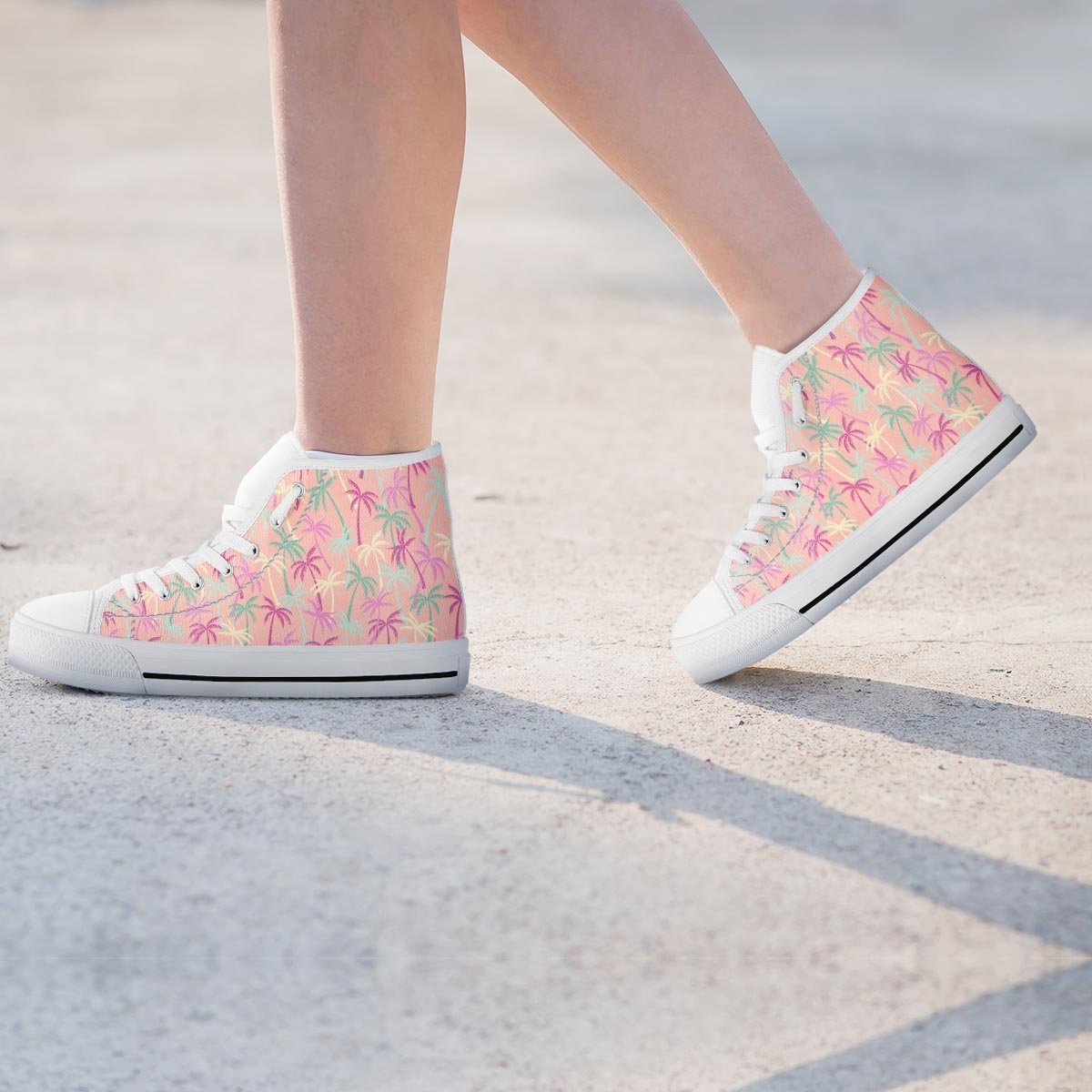 Pink Palm Tree Hawaiian Print Women's High Top Shoes-grizzshop
