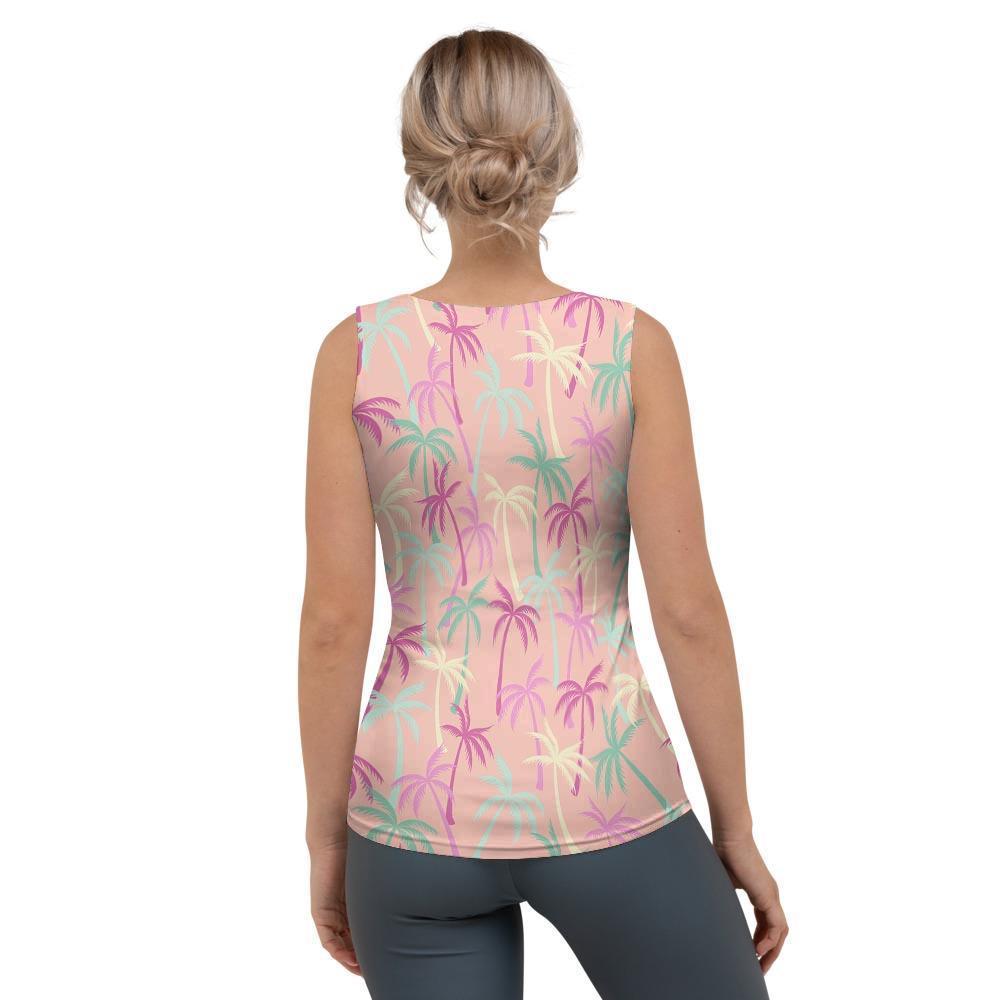 Pink Palm Tree Hawaiian Print Women's Tank Top-grizzshop