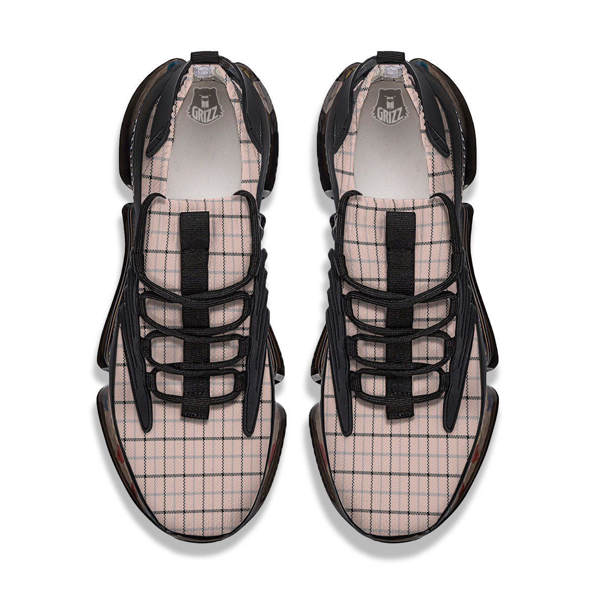 Pink Pastel And Black Tattersall Print Black Gym Shoes-grizzshop
