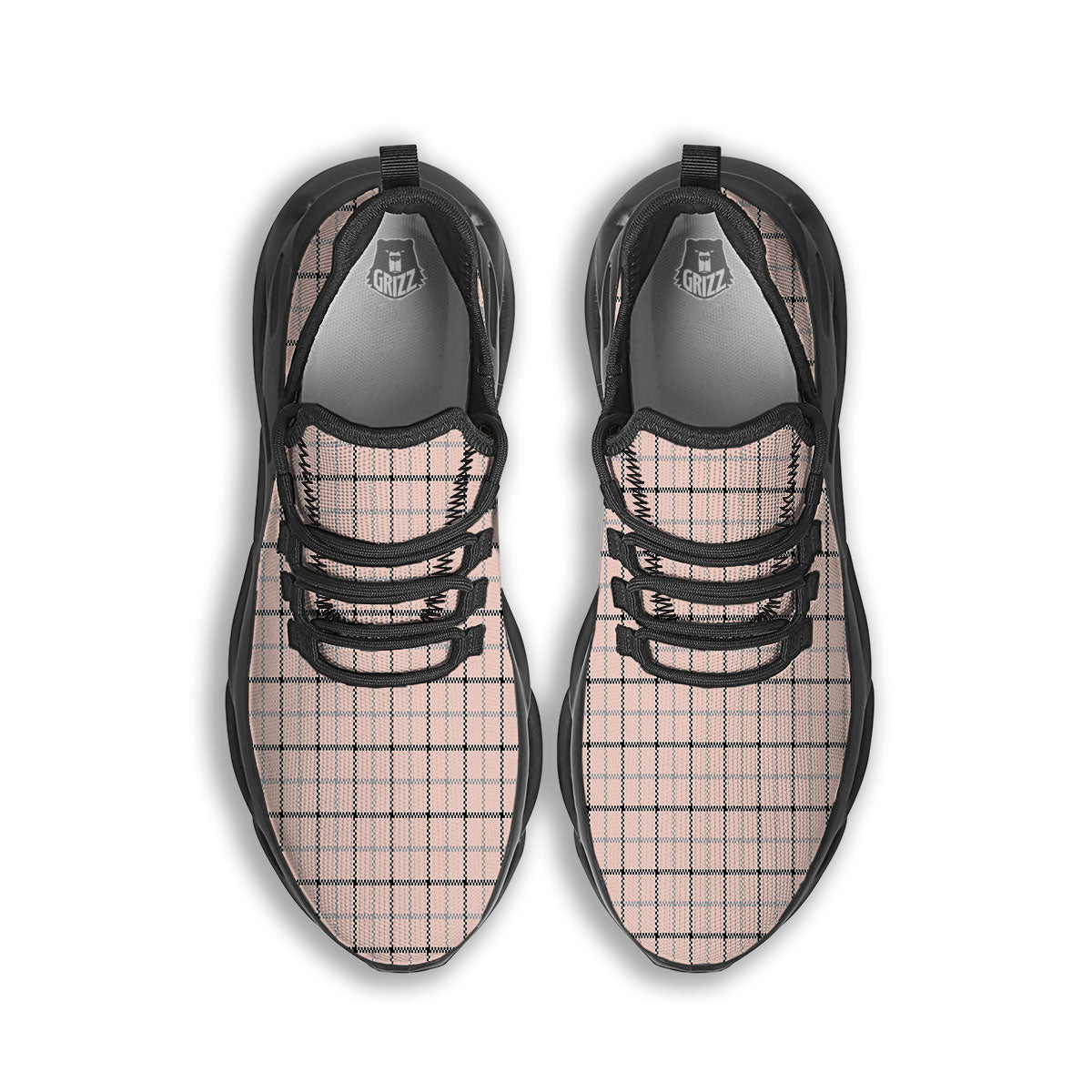 Pink Pastel And Black Tattersall Print Black Running Shoes-grizzshop