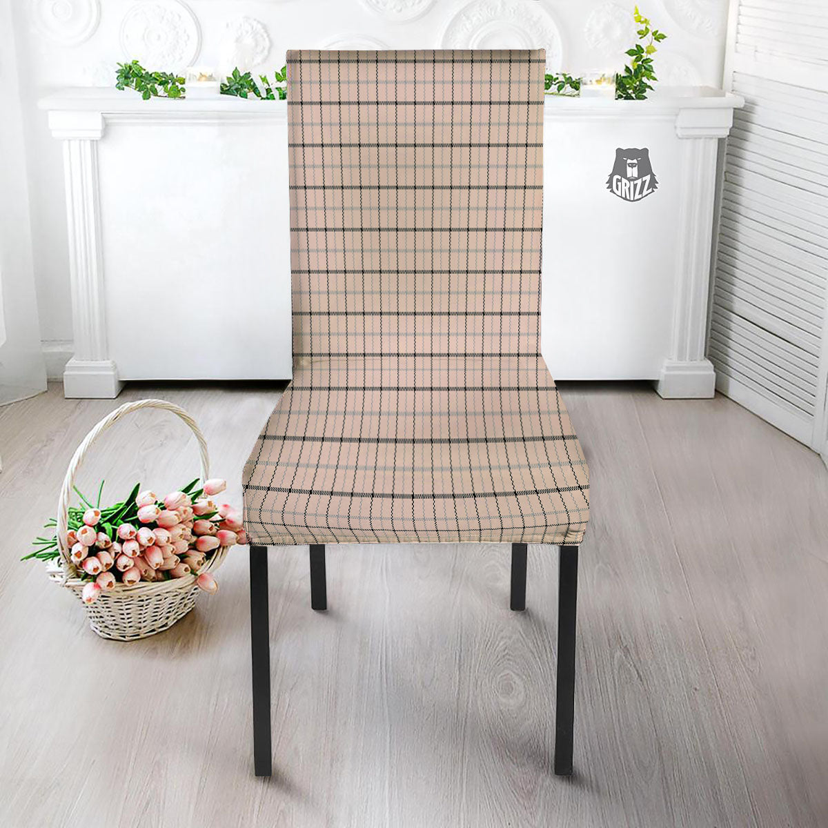 Pink Pastel And Black Tattersall Print Dining Chair Slipcover-grizzshop