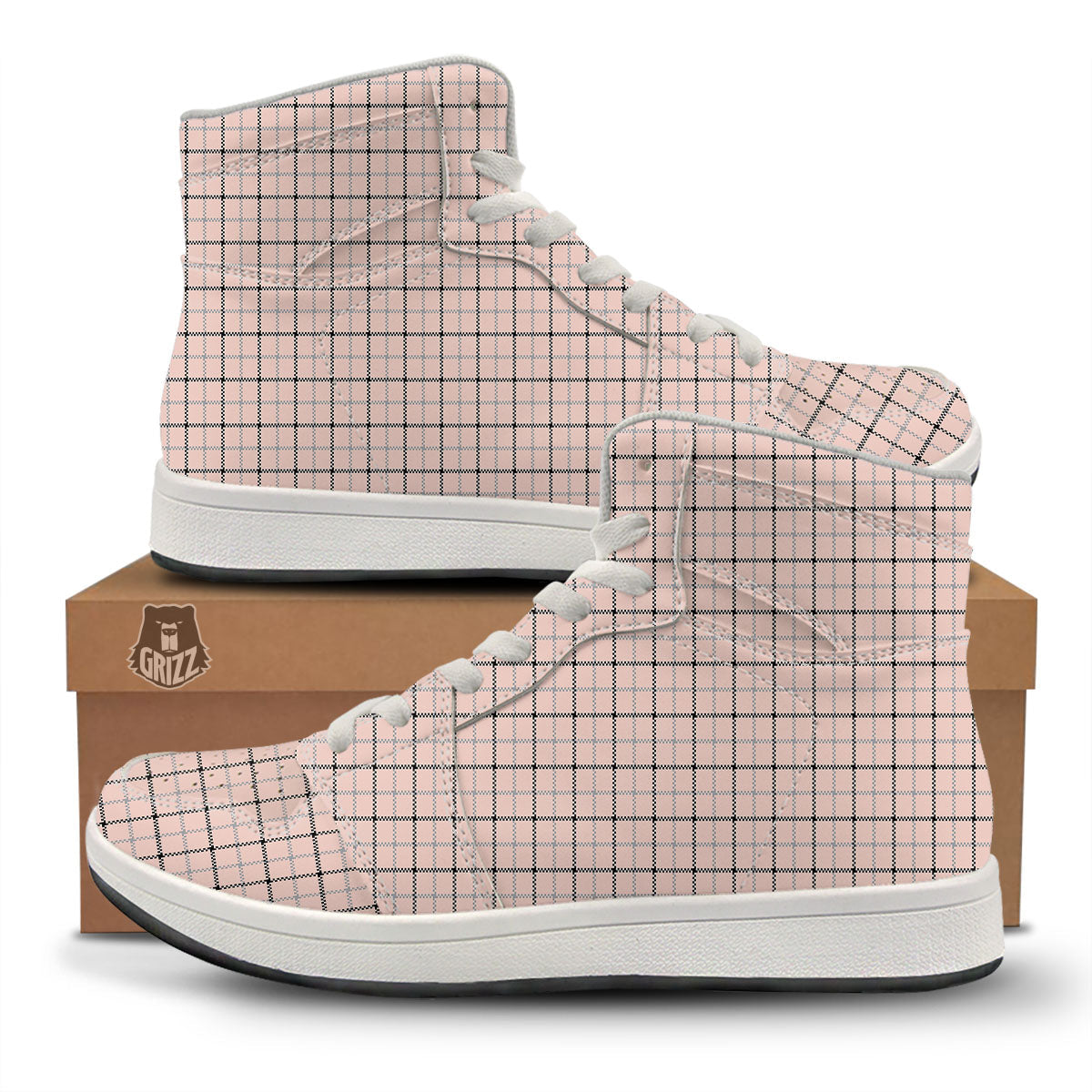 Pink Pastel And Black Tattersall Print High Top Sneakers-grizzshop