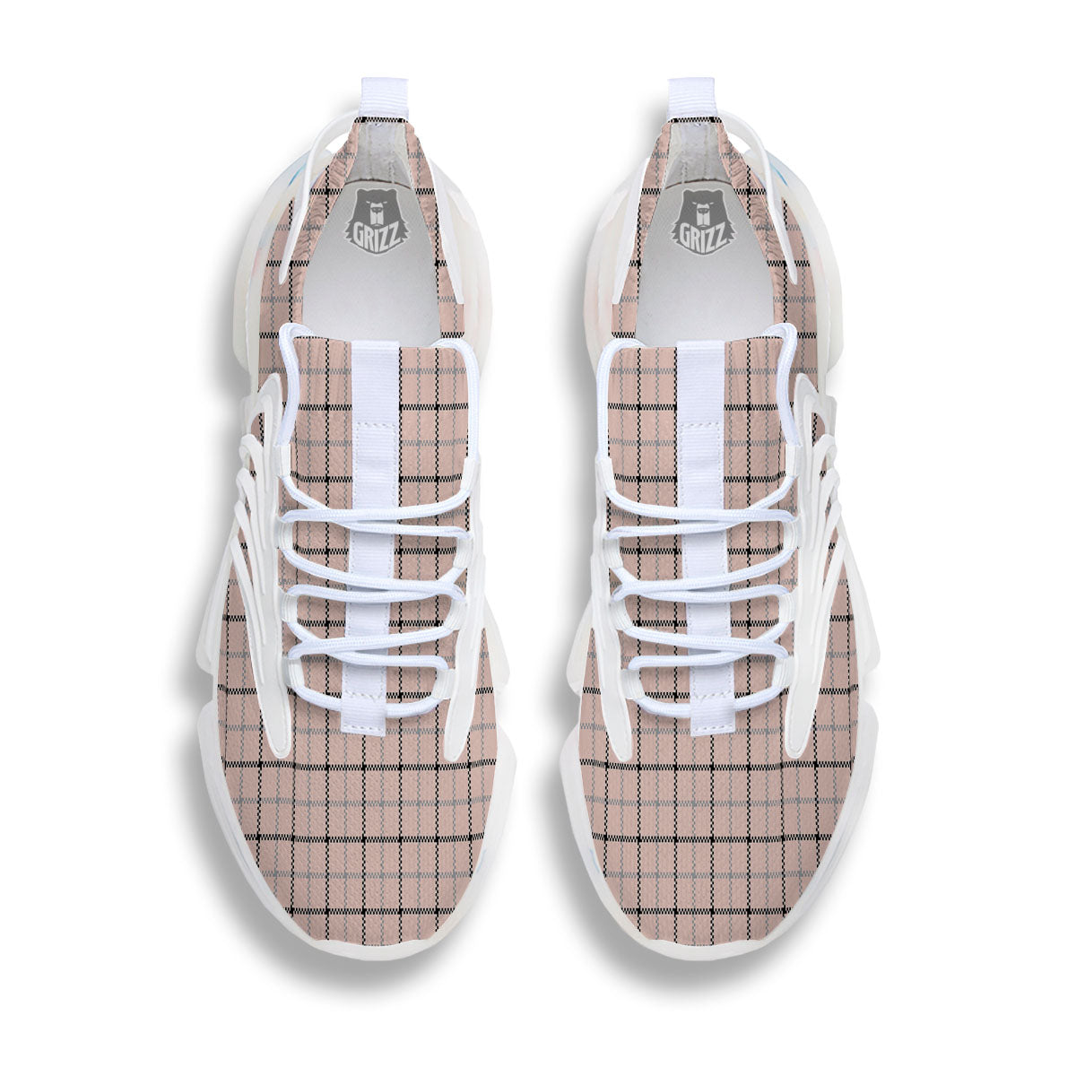 Pink Pastel And Black Tattersall Print White Gym Shoes-grizzshop
