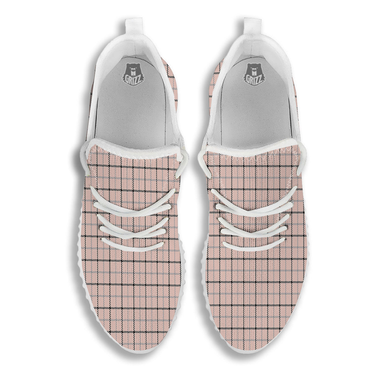 Pink Pastel And Black Tattersall Print White Walking Shoes-grizzshop