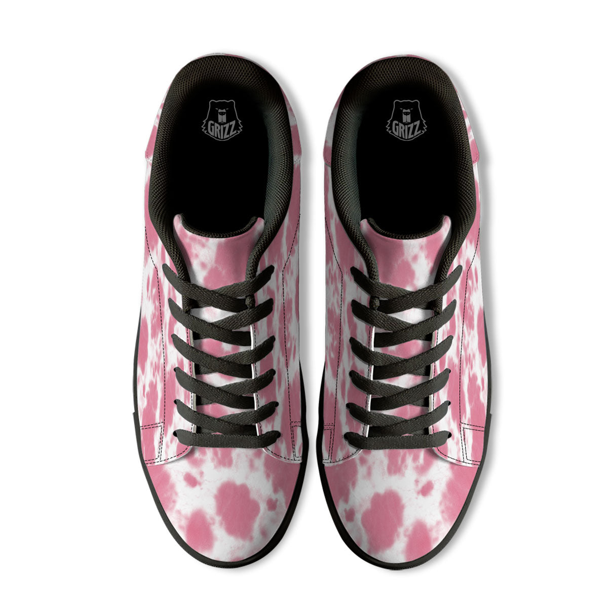 Pink Pastel And White Cow Print Black Low Top Sneakers-grizzshop