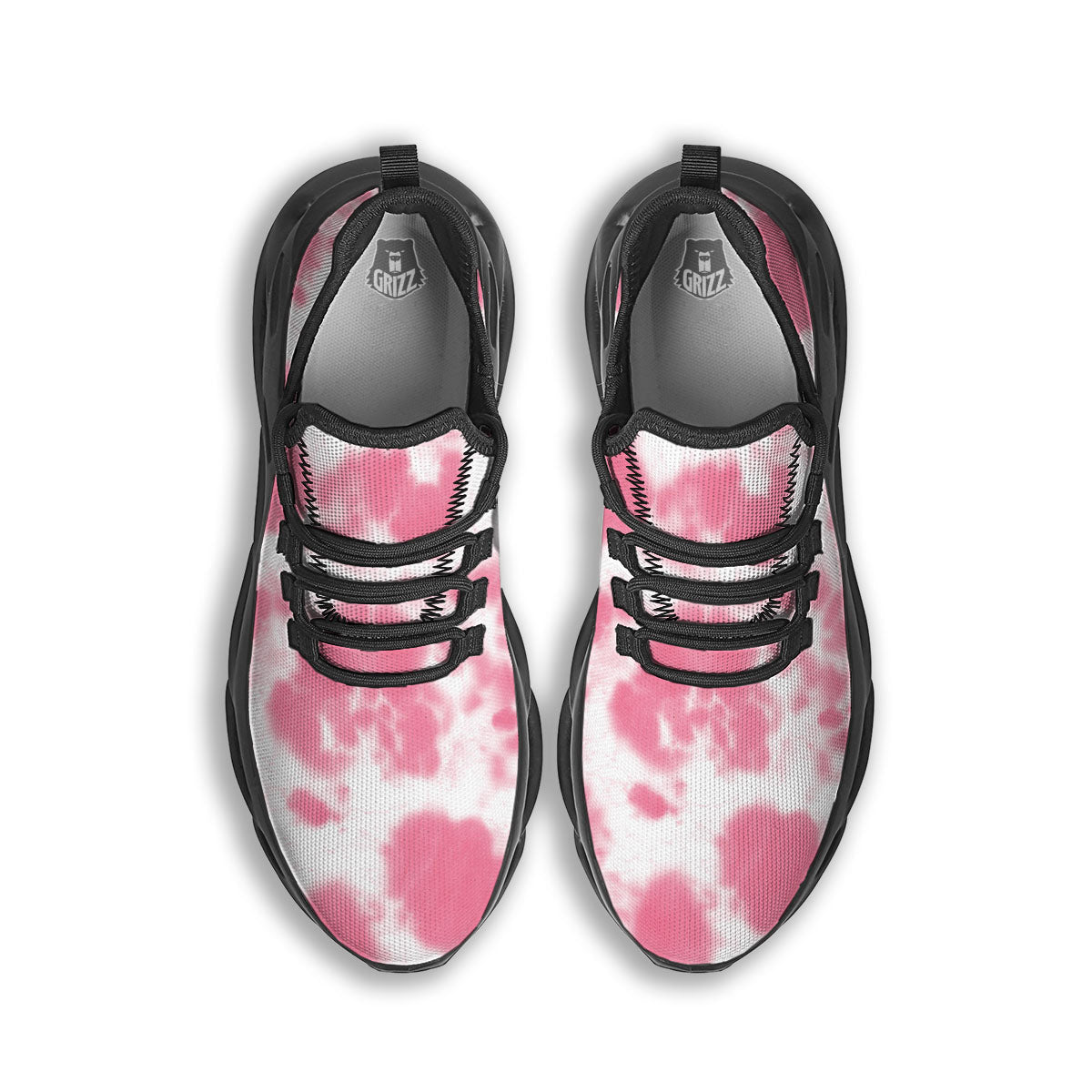 Pink Pastel And White Cow Print Black Running Shoes-grizzshop