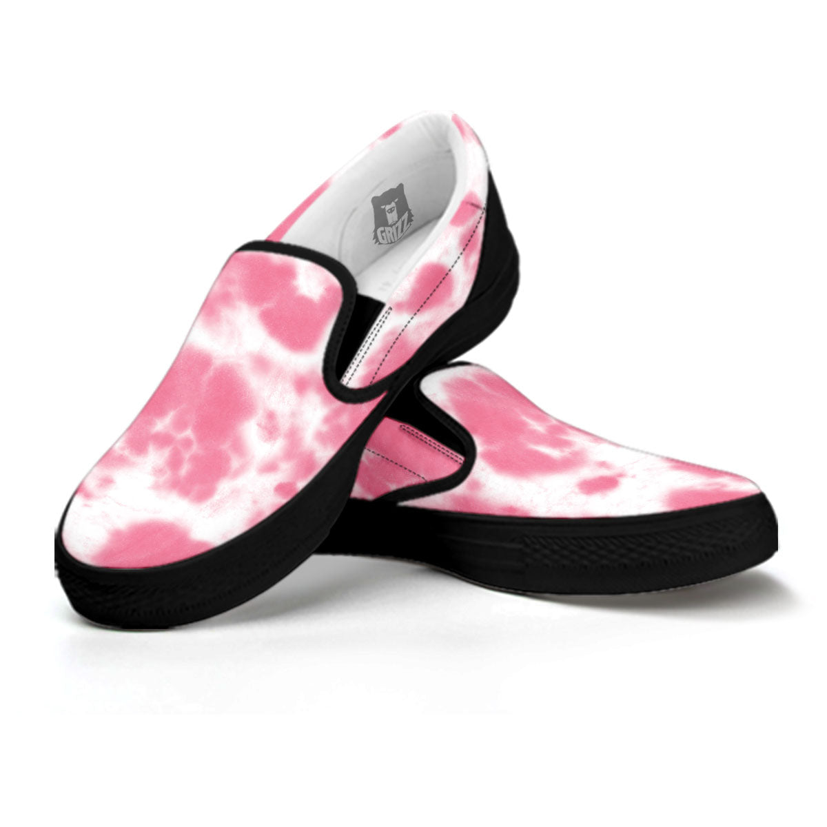 Pink Pastel And White Cow Print Black Slip On Shoes-grizzshop