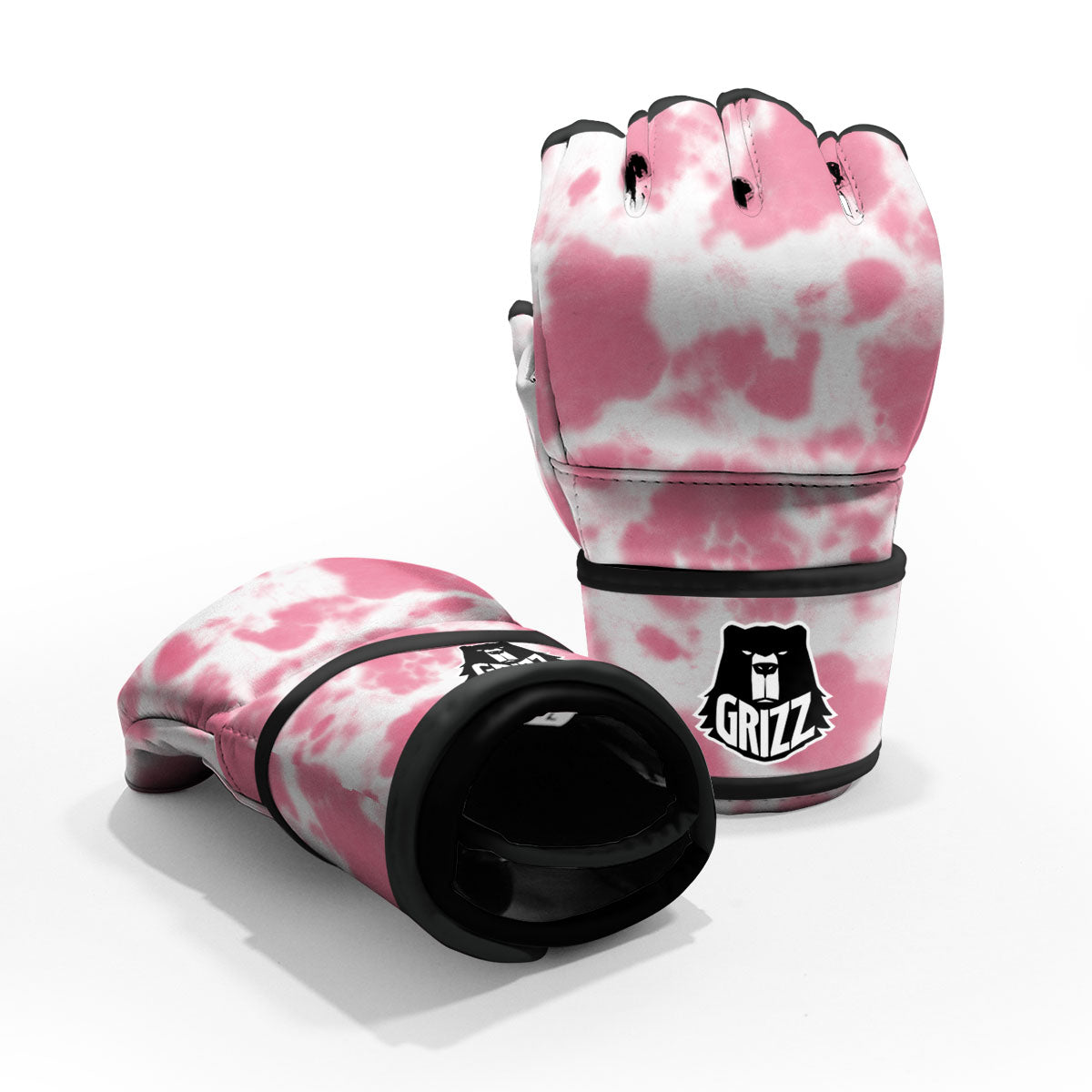 Pink Pastel And White Cow Print MMA Gloves-grizzshop