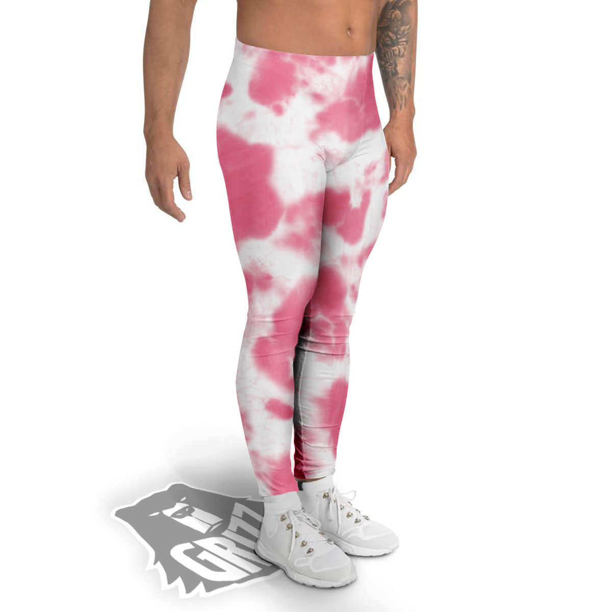 Pink Pastel And White Cow Print Men's Leggings-grizzshop