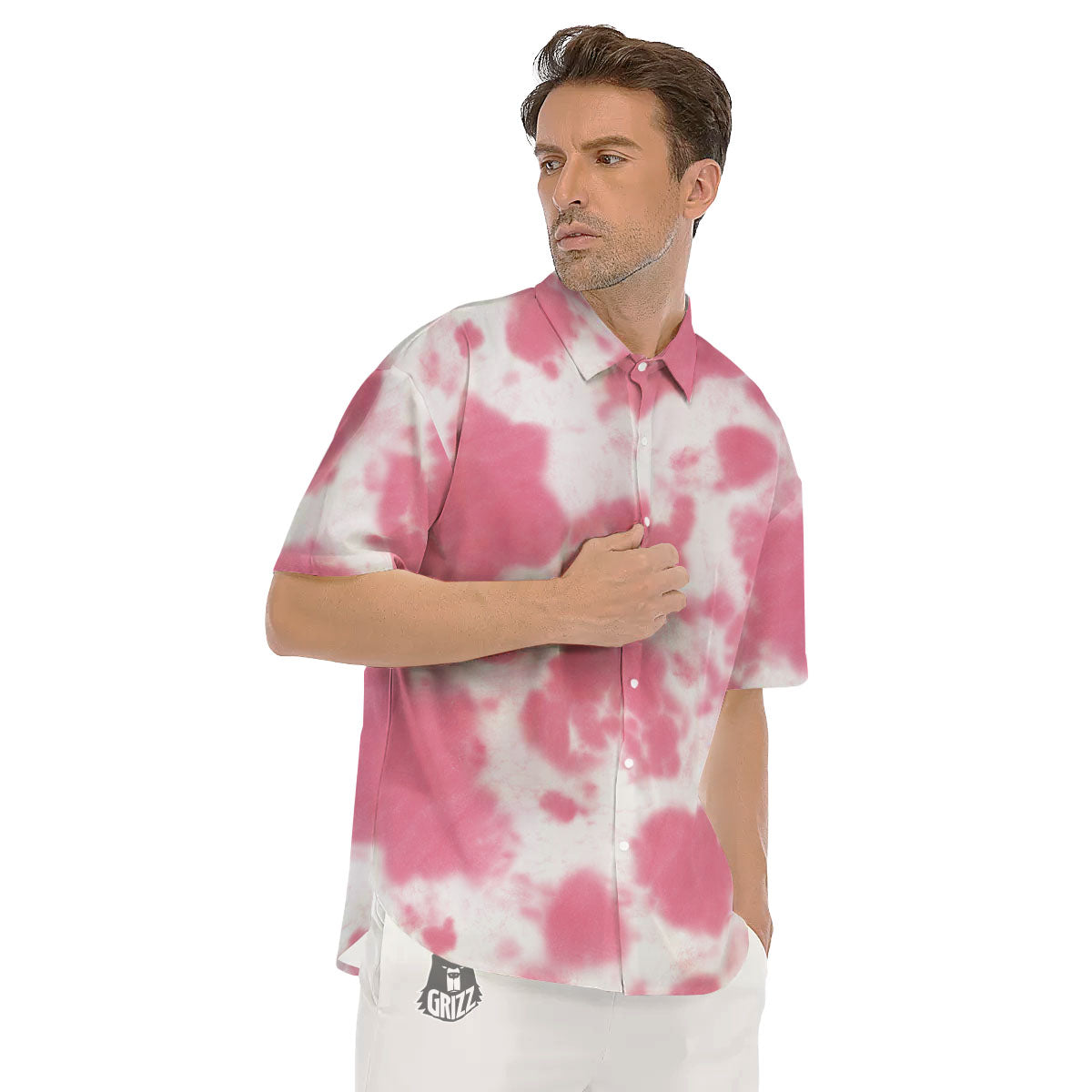 Pink Pastel And White Cow Print Men's Short Sleeve Shirts-grizzshop