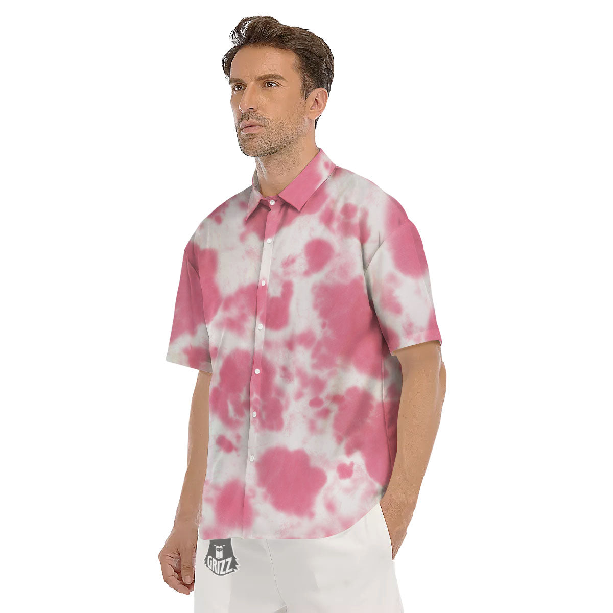 Pink Pastel And White Cow Print Men's Short Sleeve Shirts-grizzshop