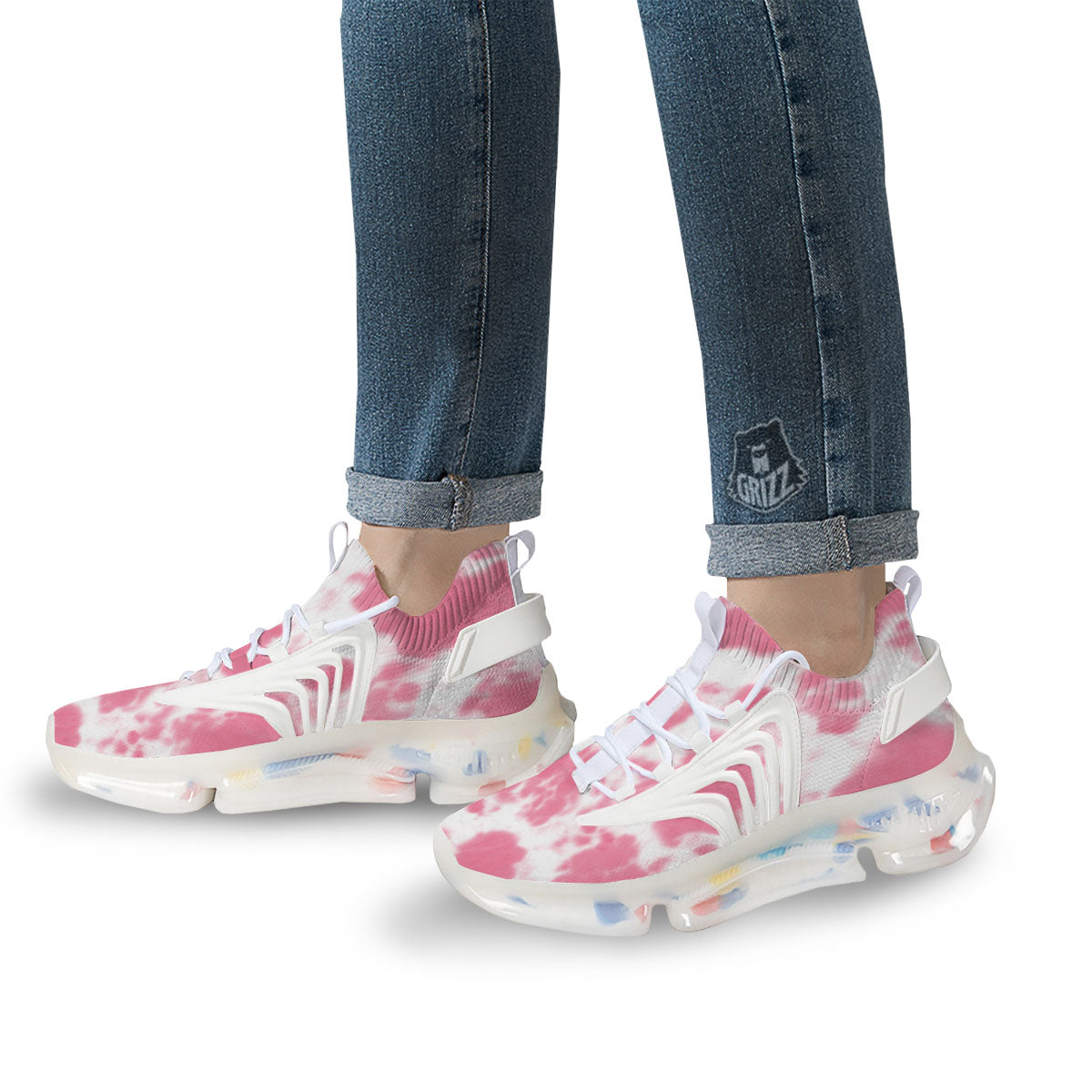 Pink Pastel And White Cow Print White Gym Shoes-grizzshop