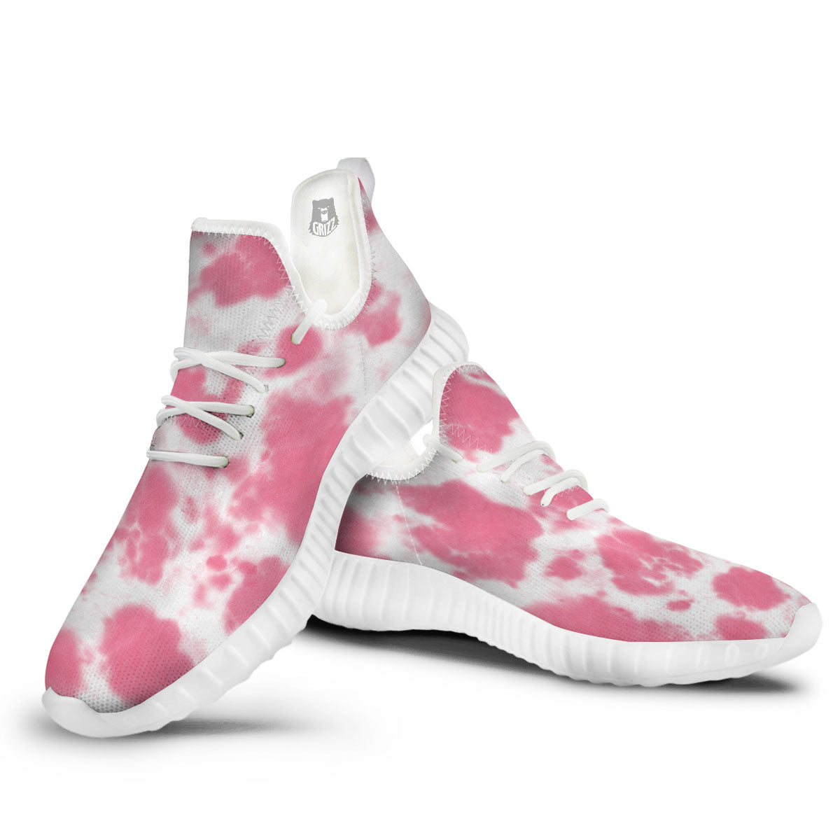 Pink Pastel And White Cow Print White Walking Shoes-grizzshop