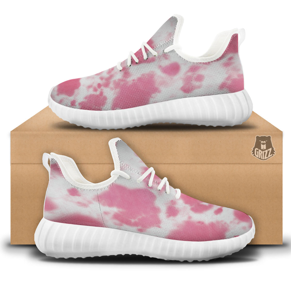 Pink Pastel And White Cow Print White Walking Shoes-grizzshop