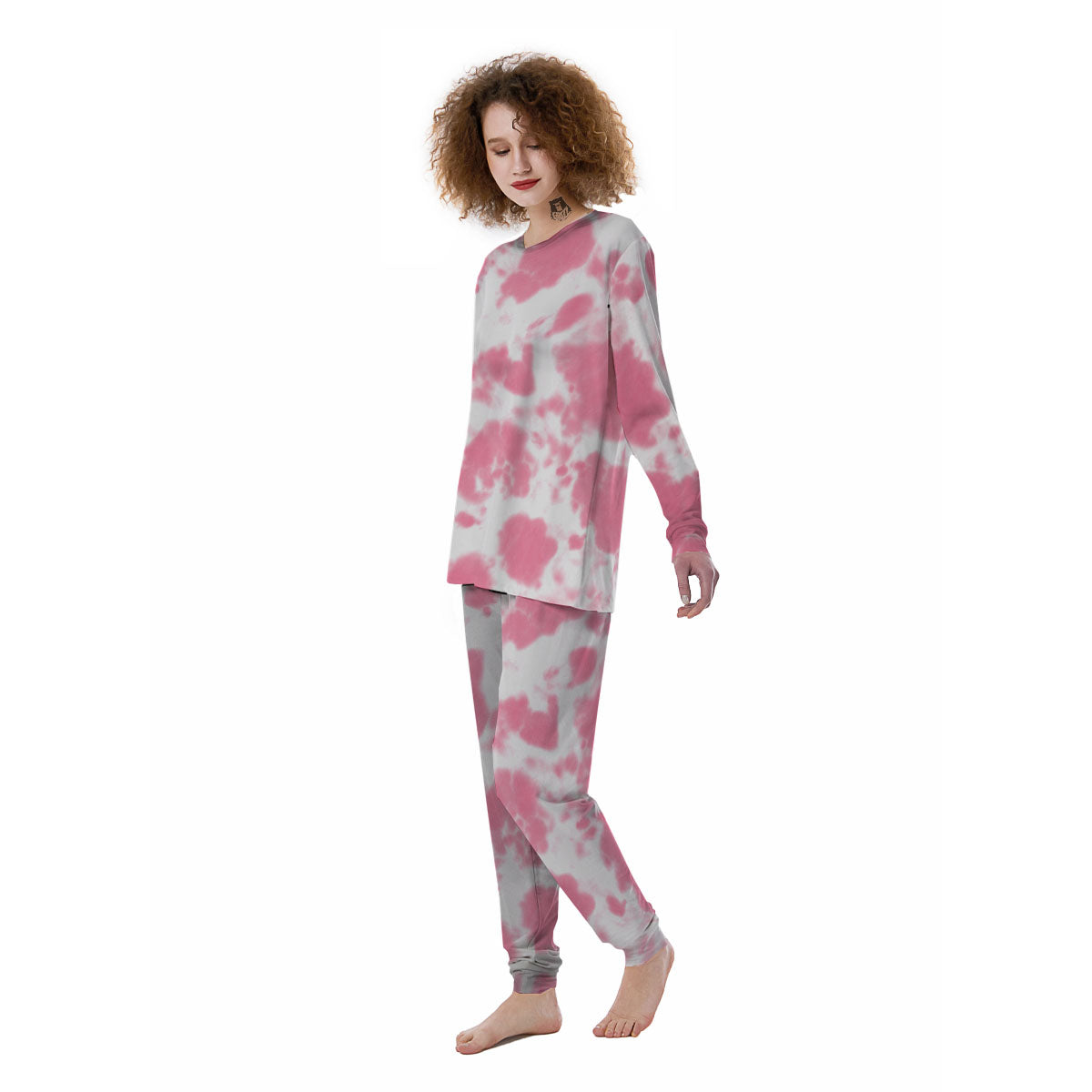Pink Pastel And White Cow Print Women's Pajamas-grizzshop