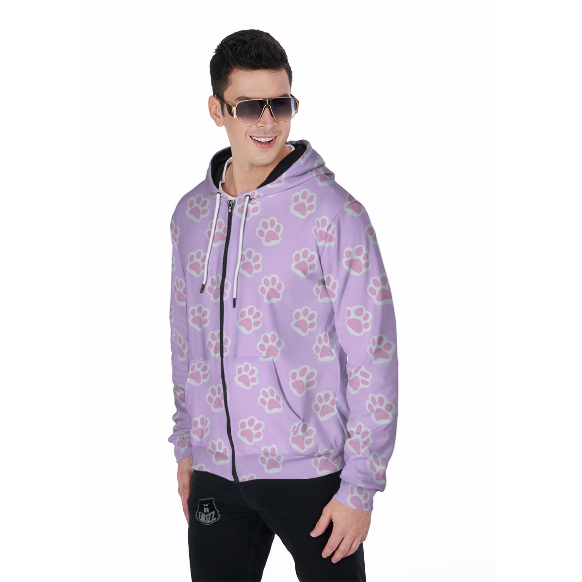 Pink Pastel Paw Men's Zip Up Hoodie-grizzshop