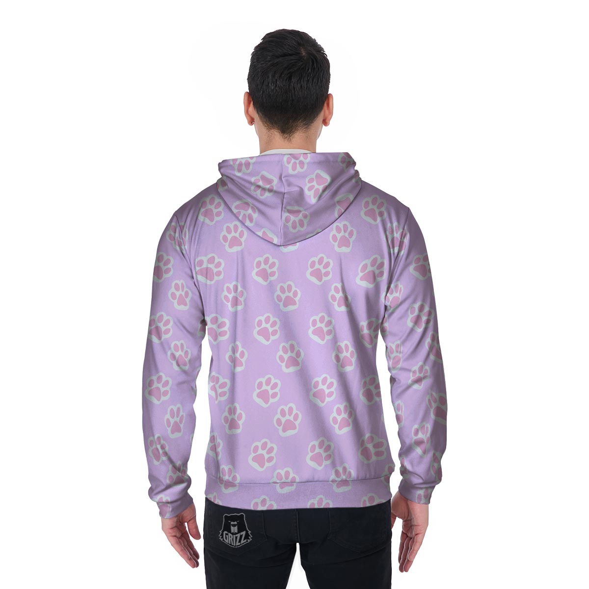 Pink Pastel Paw Men's Zip Up Hoodie-grizzshop