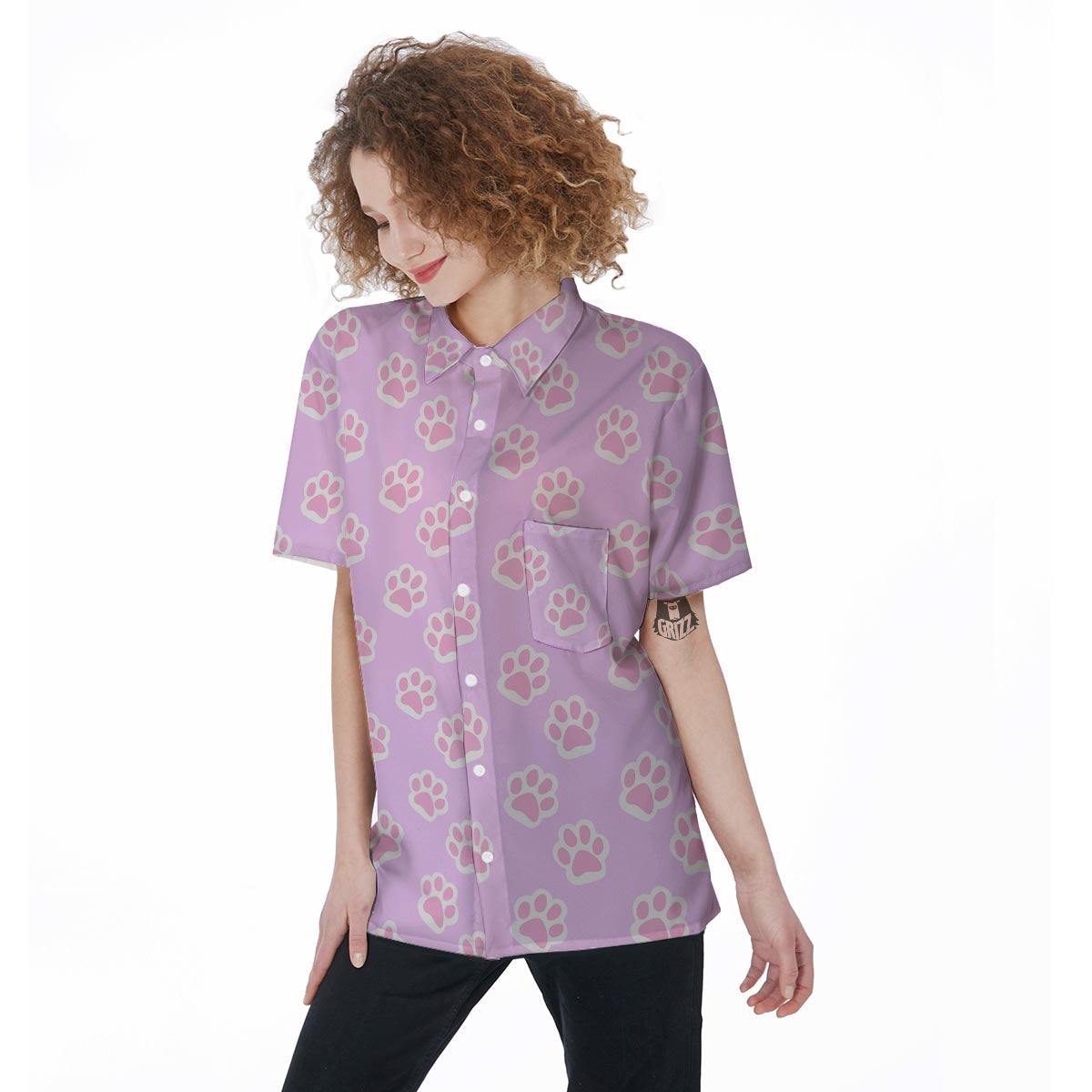 Pink Pastel Paw Women's Short Sleeve Shirts-grizzshop