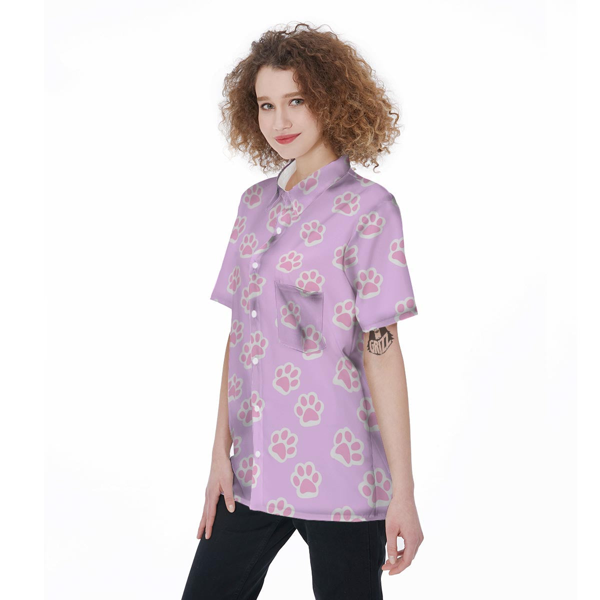 Pink Pastel Paw Women's Short Sleeve Shirts-grizzshop