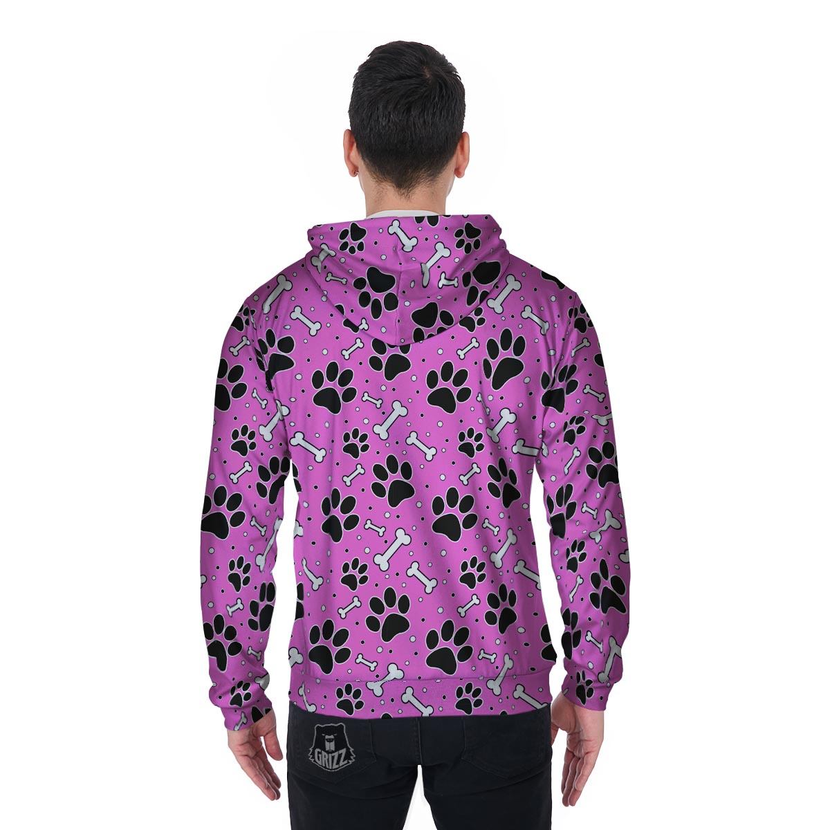 Pink Paw Men's Zip Up Hoodie-grizzshop