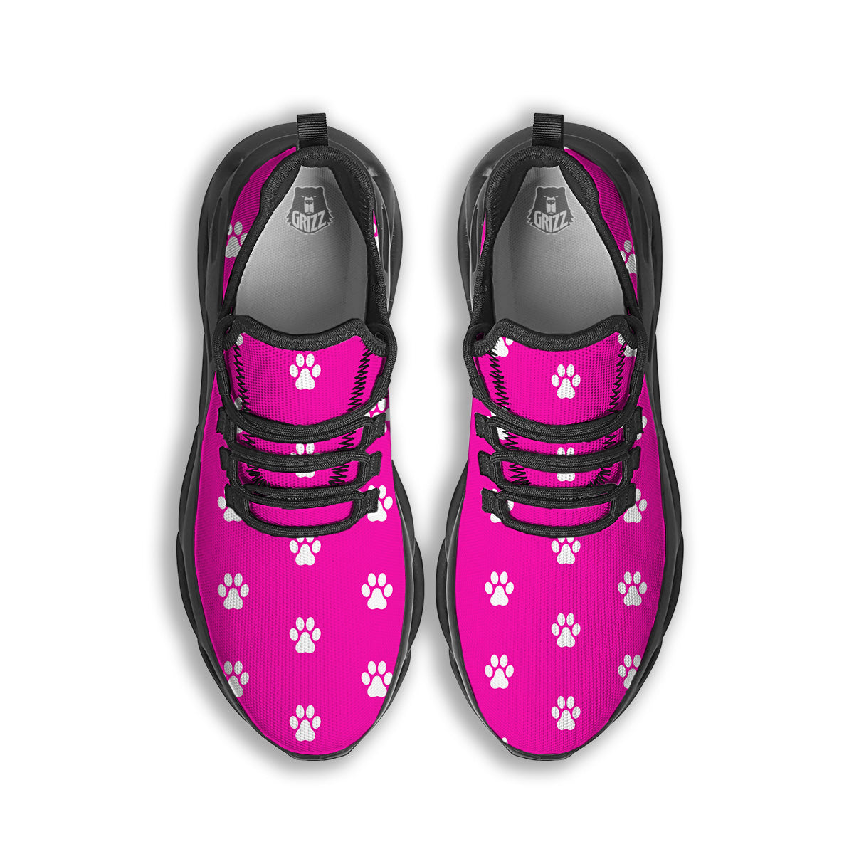 Pink Paw Print Black Running Shoes-grizzshop