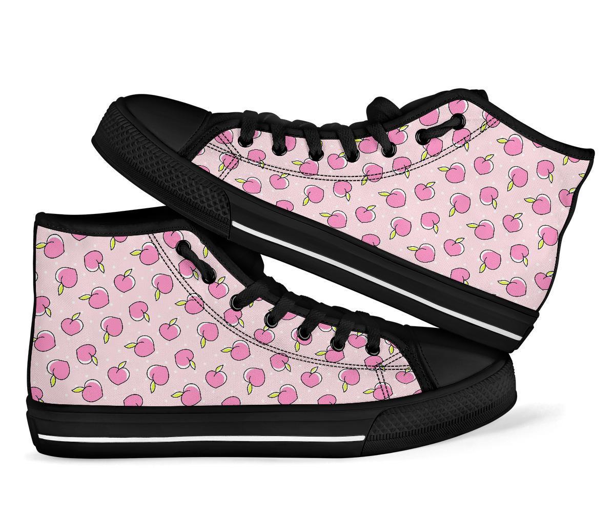 Pink Peach Pattern Print Men Women's High Top Shoes-grizzshop