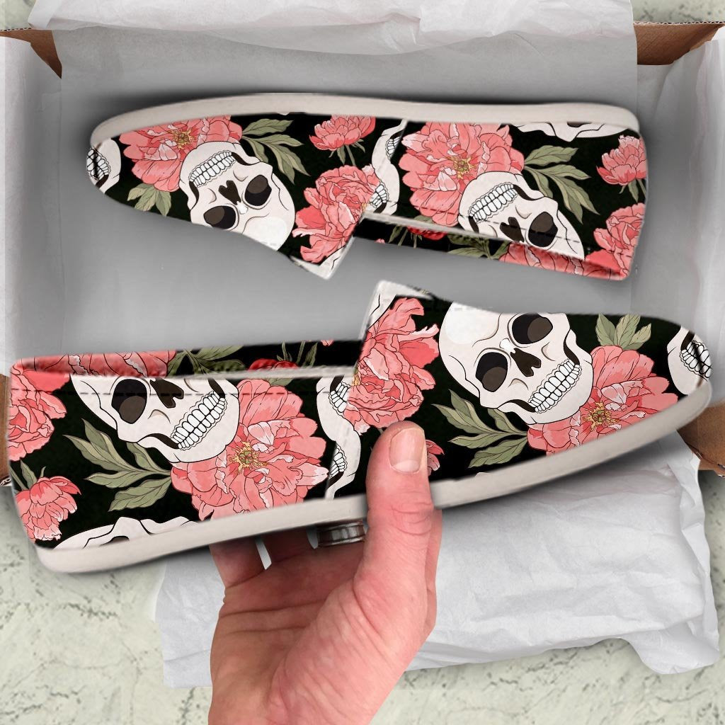 Pink Peony Skull Canvas Shoes-grizzshop