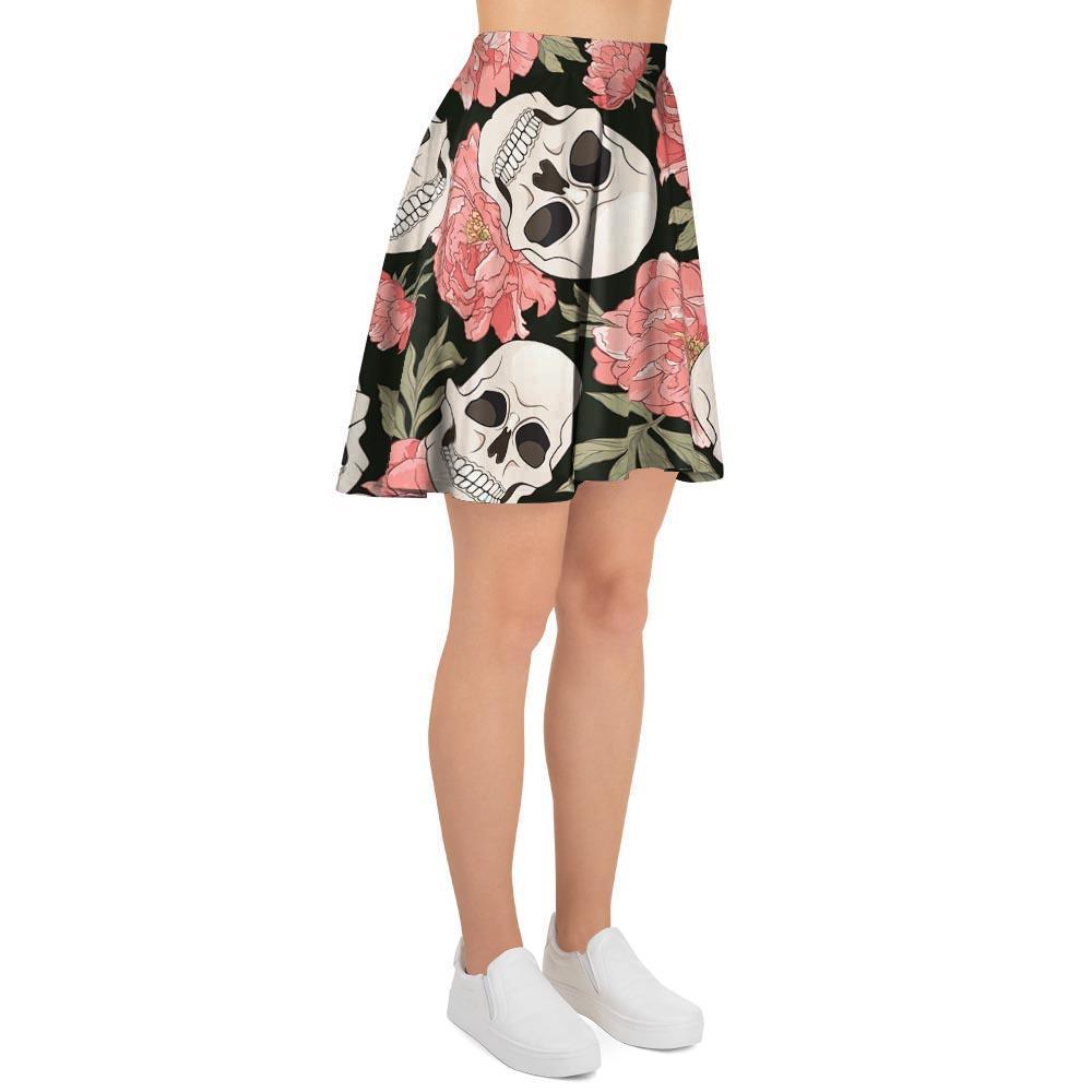 Pink Peony Skull Women's Skirt-grizzshop