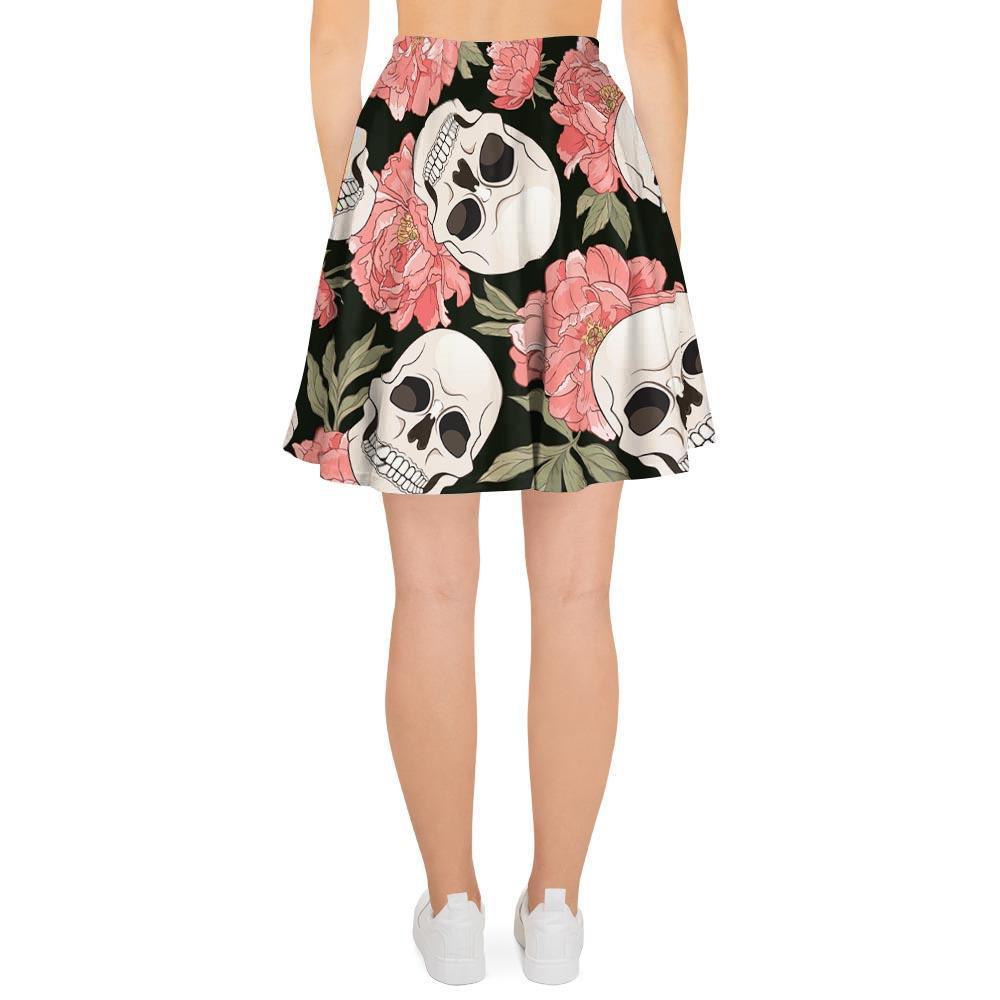 Pink Peony Skull Women's Skirt-grizzshop