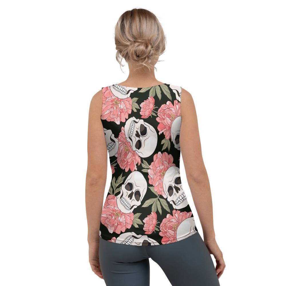 Pink Peony Skull Women's Tank Top-grizzshop